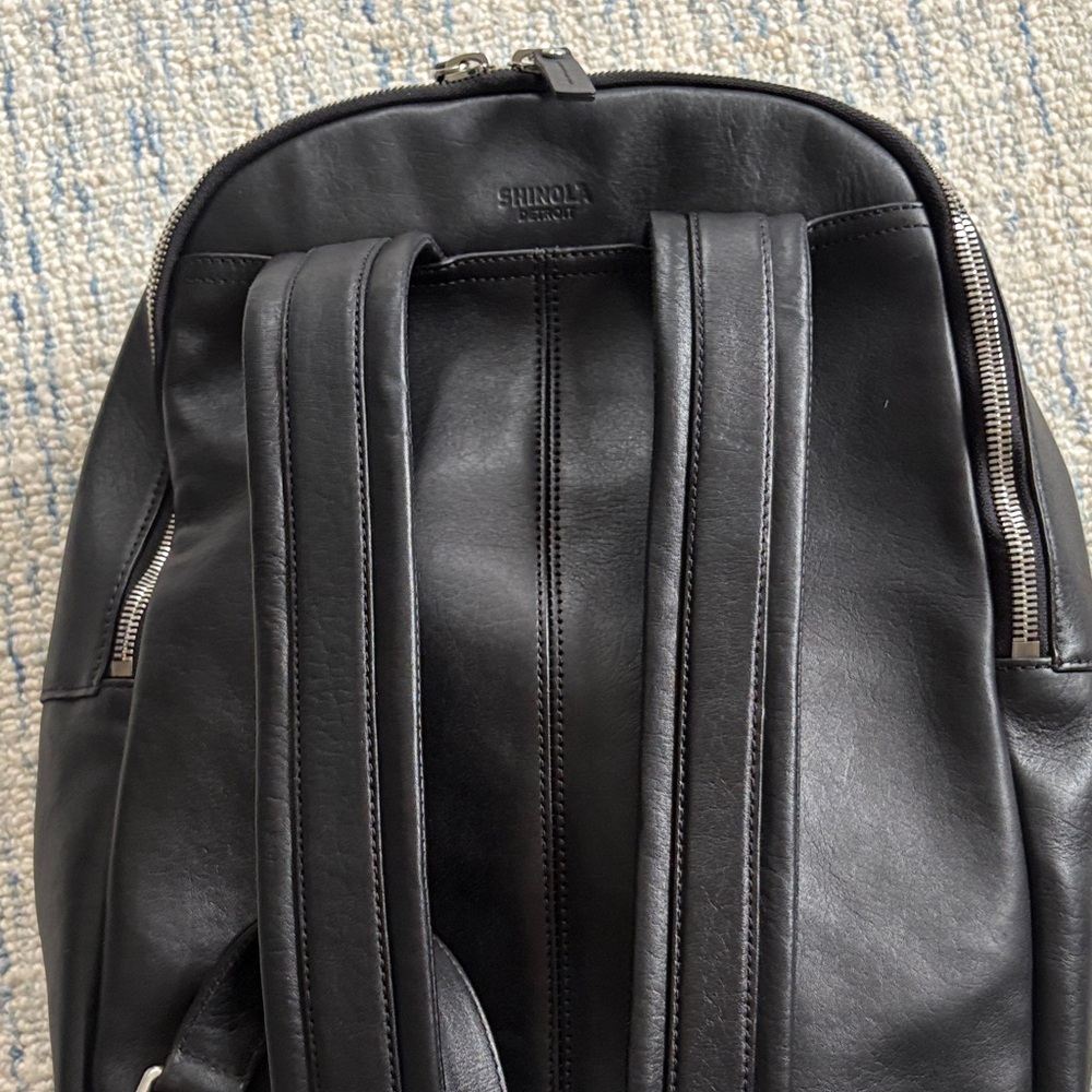Shinola Detroit Runwell Backpack Bag Mens Black Leather Adjustable Commuter Tote - Picture 8 of 8